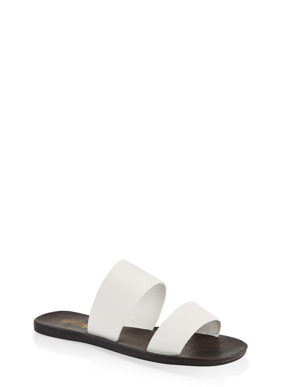 two band slide sandals white