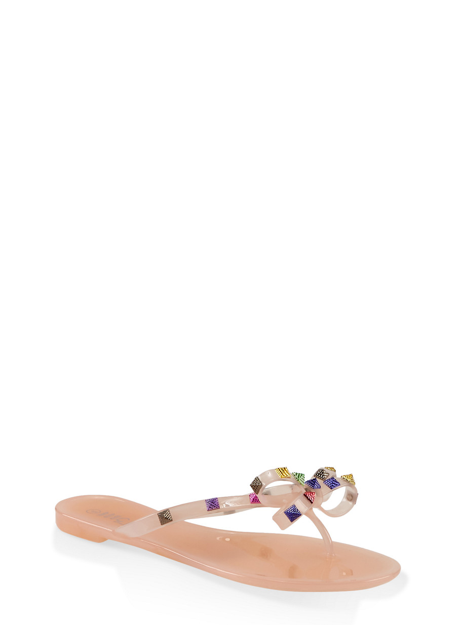Studded Bow Thong Jelly Flip Flops