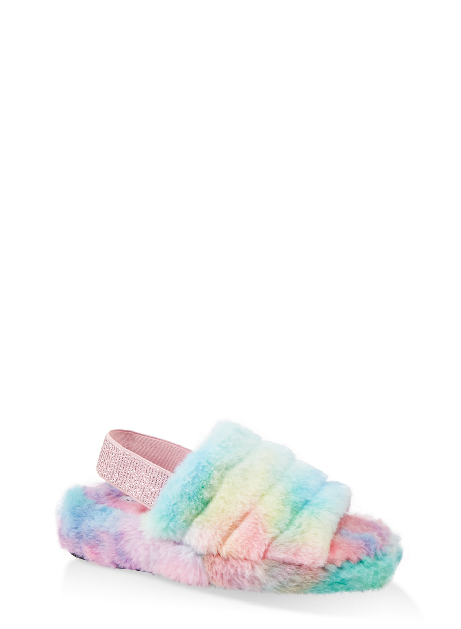 rainbow fur slide sandals