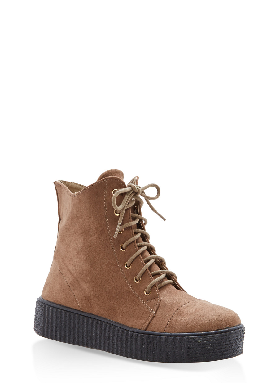 Faux Suede Lace Up Sneakers with Creeper Sole