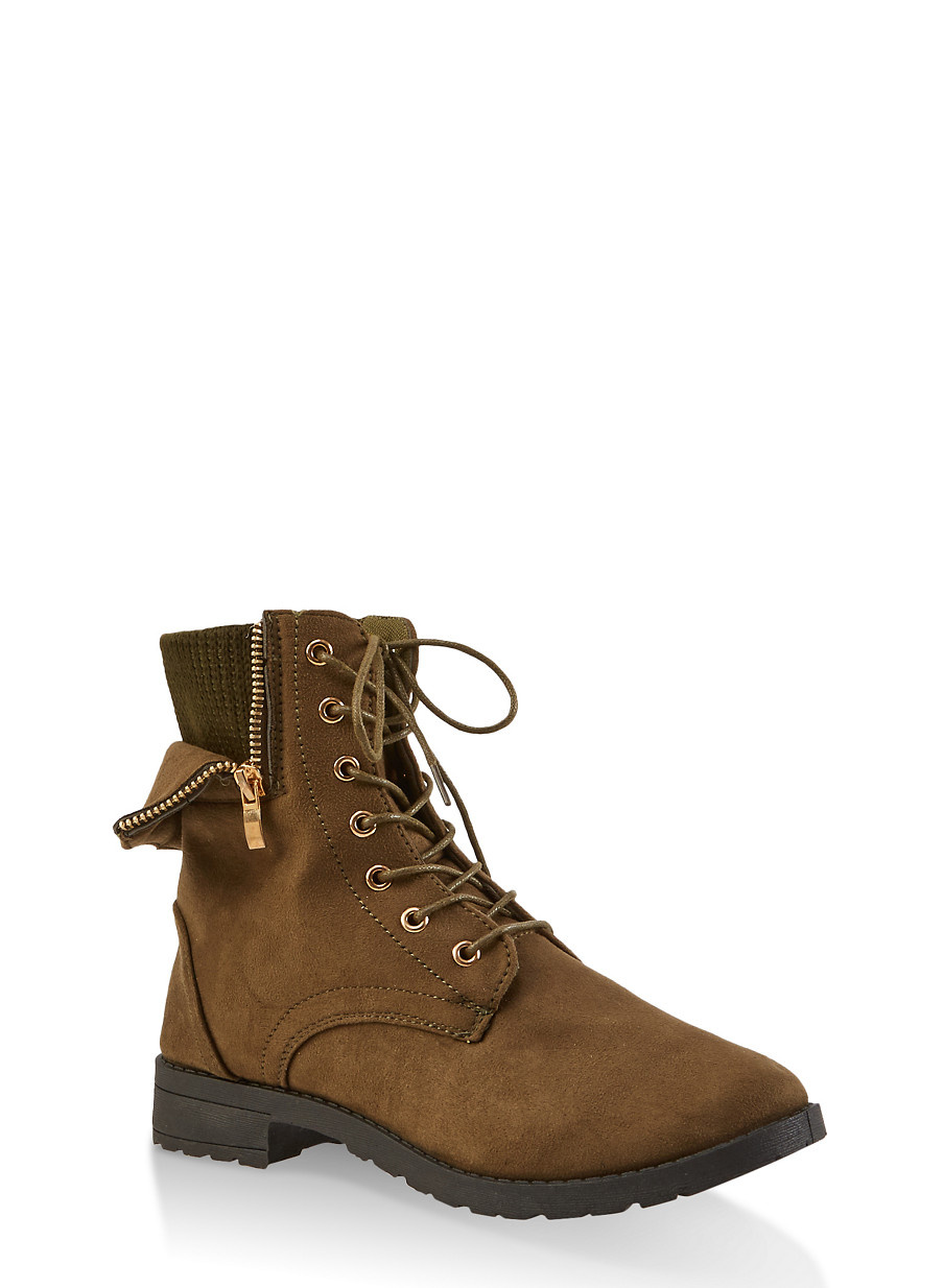 Knit Cuff Lace Up Booties