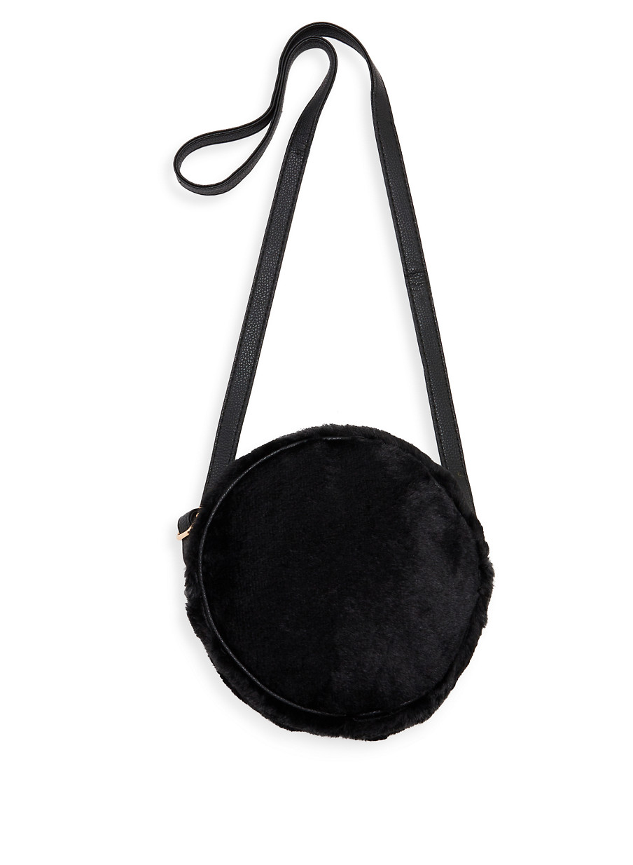 Round Faux Fur Crossbody Bag Rainbow Pinterest Share Product Round Faux Fur Crossbody Bag Black Large