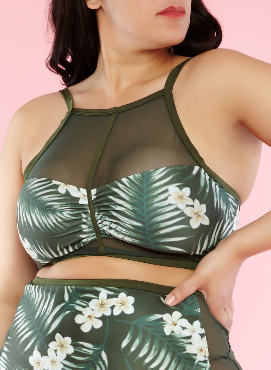 Plus Size Floral Mesh Bikini Top