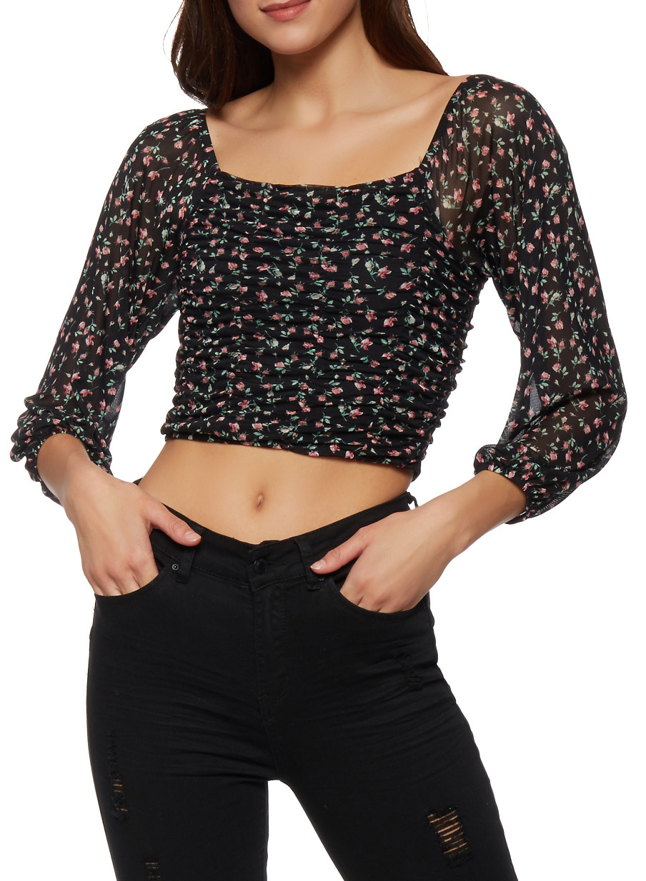 floral mesh crop top