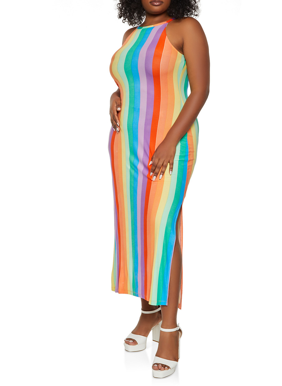 vertical stripe maxi dress