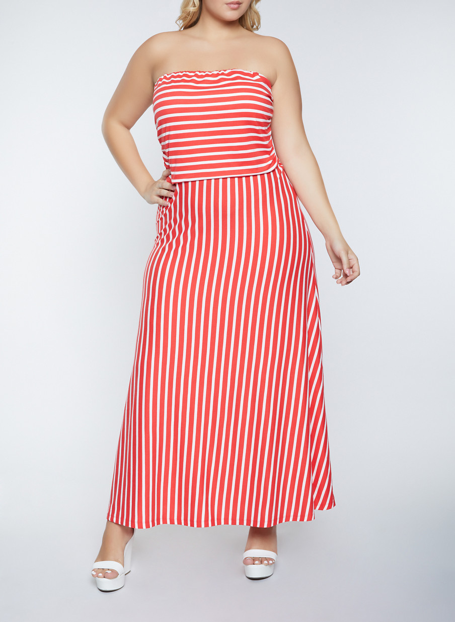 strapless striped maxi dress