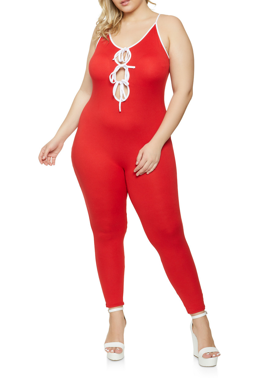 plus size lace up jumpsuit