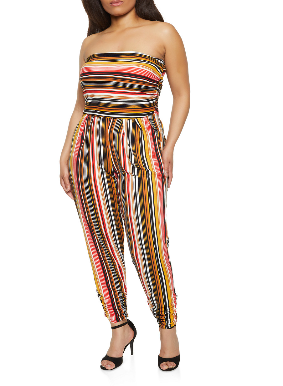 striped tube jumpsuit