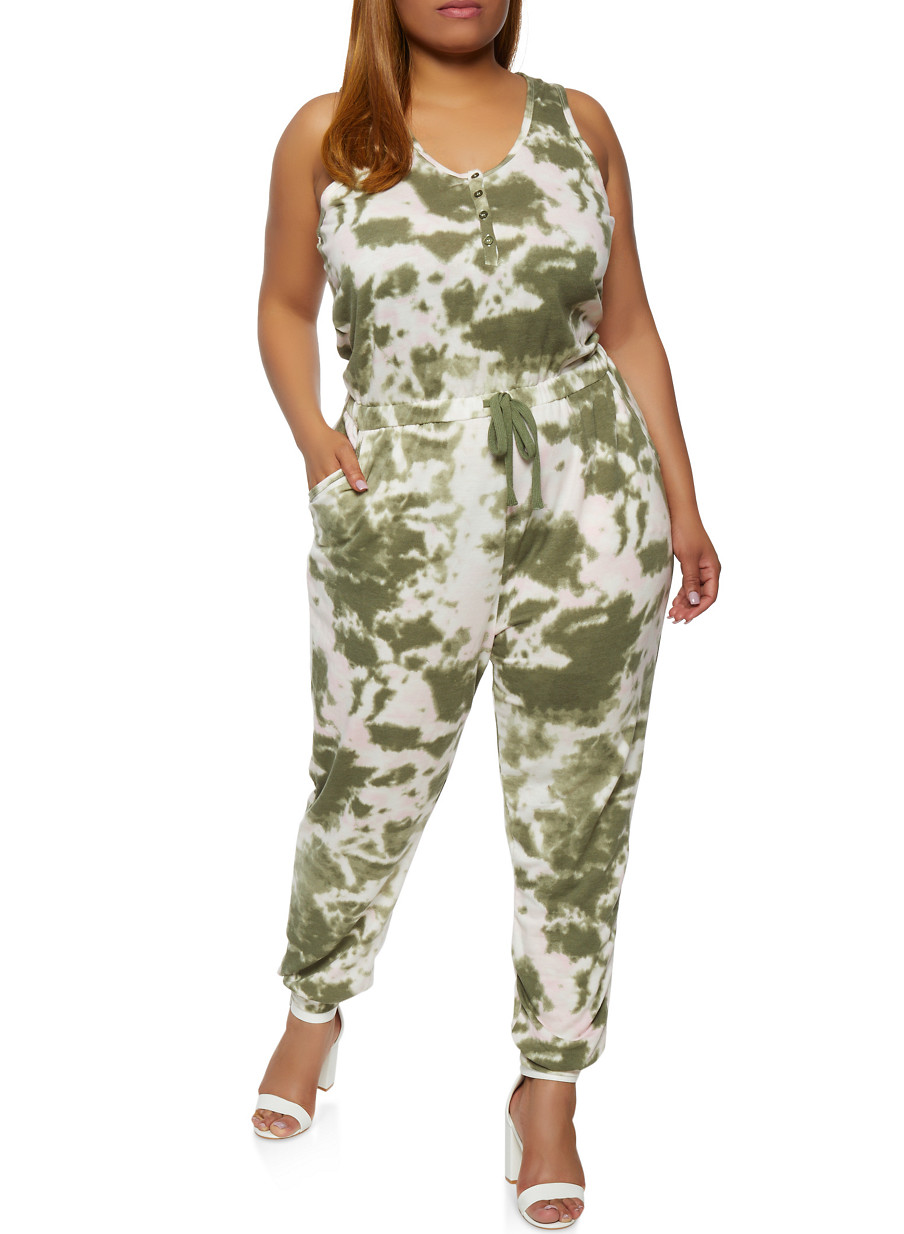 Plus Size Tie Dye French Terry Jumpsuit