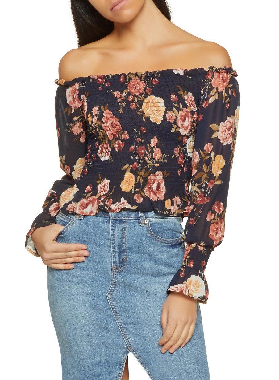 Smocked Floral Off the Shoulder Top