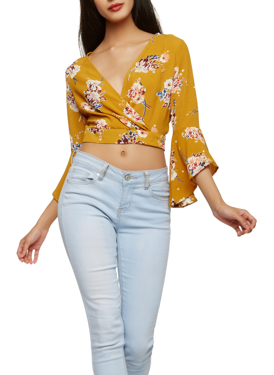 Floral Faux Wrap Crop Top