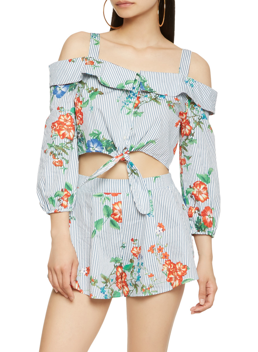 Striped Floral Off the Shoulder Top