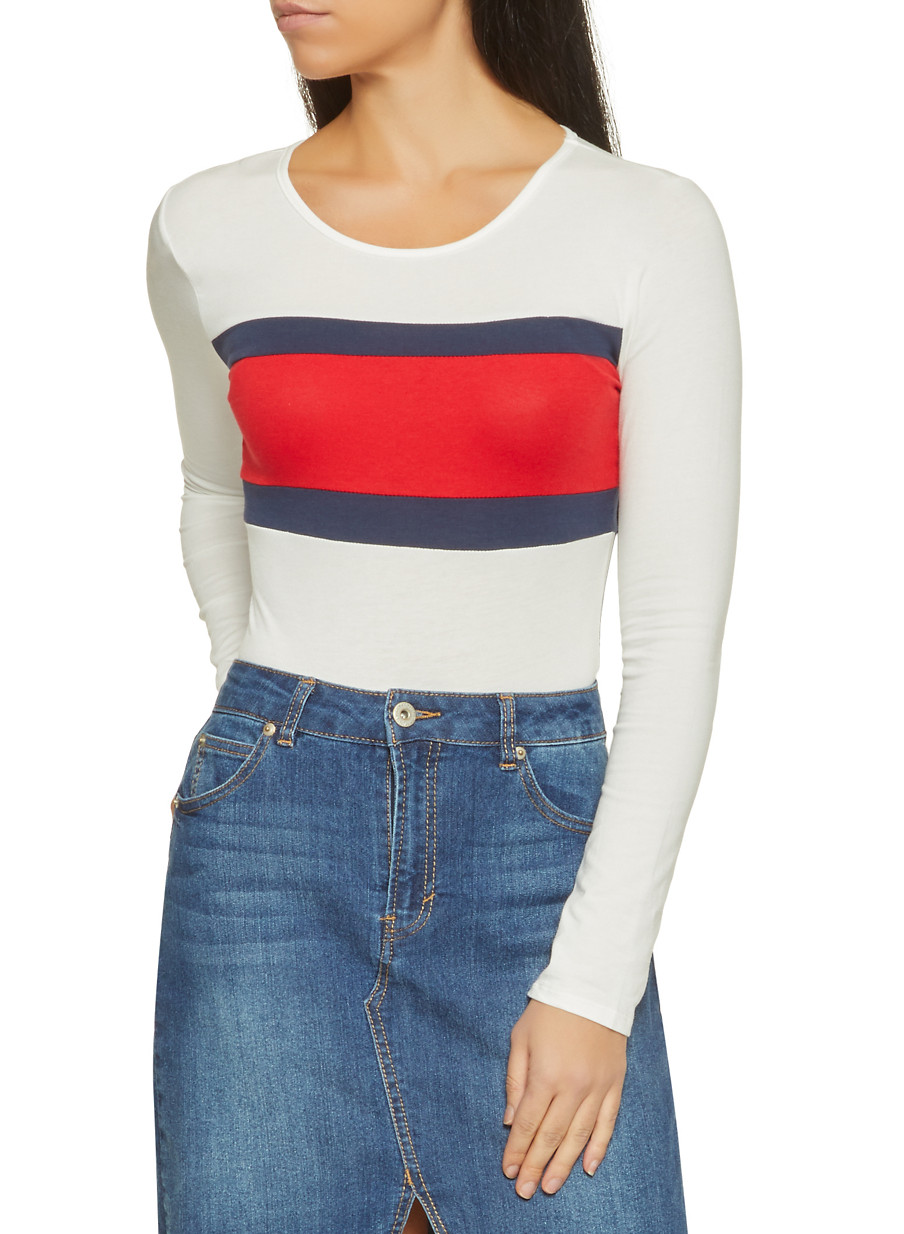 long sleeve color block bodysuit rainbow