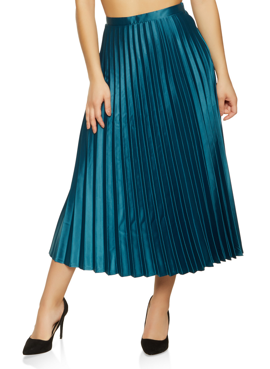 Pleated Satin Maxi Skirt