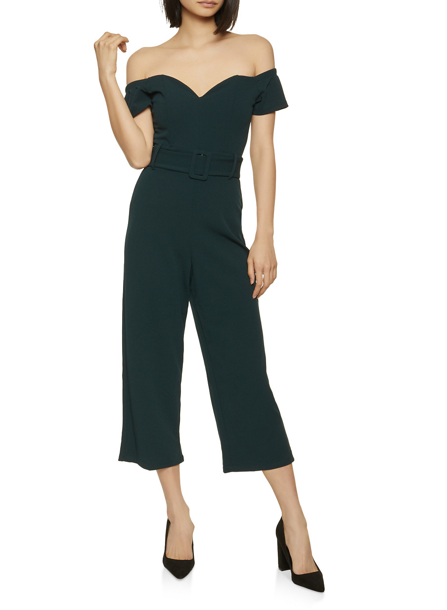 belted one shoulder jumpsuit