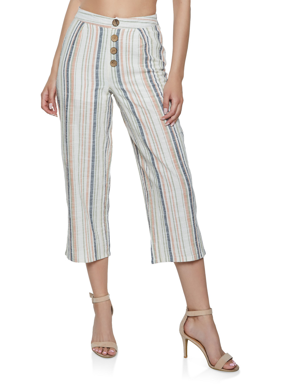 striped linen cropped pants