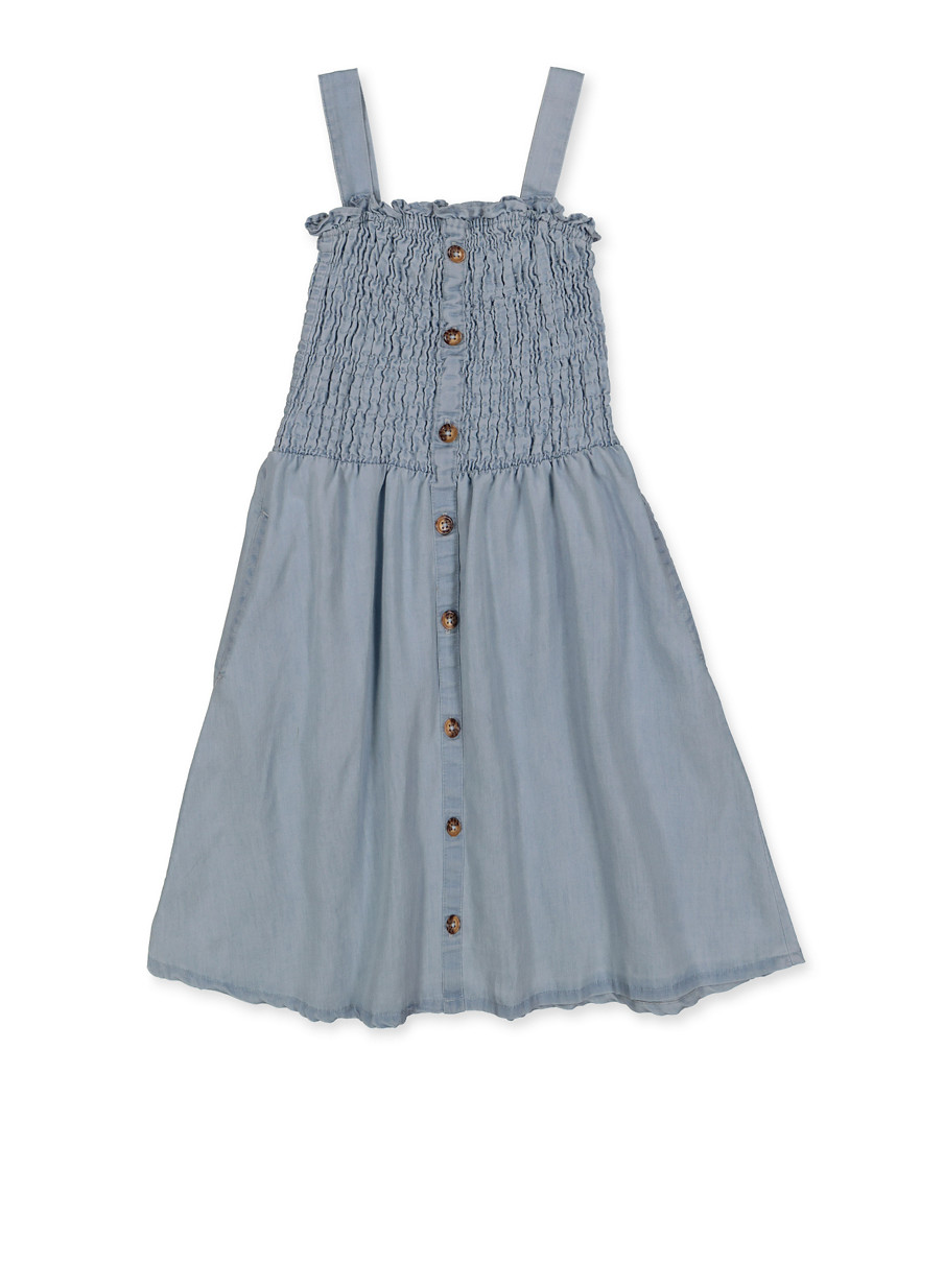 smocked denim dress