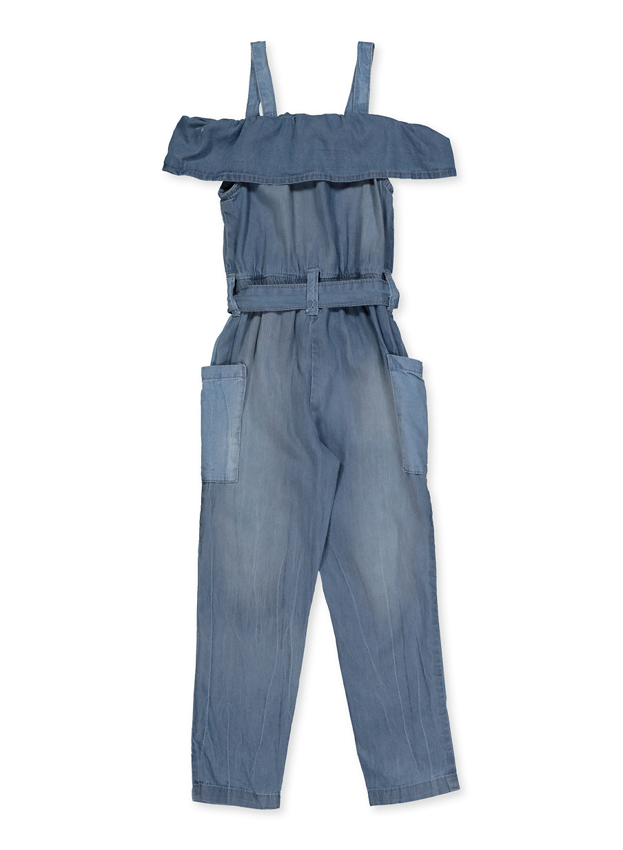 off shoulder denim jumpsuit