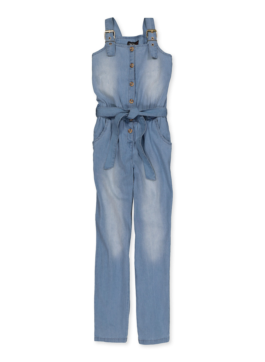 denim tie waist jumpsuit