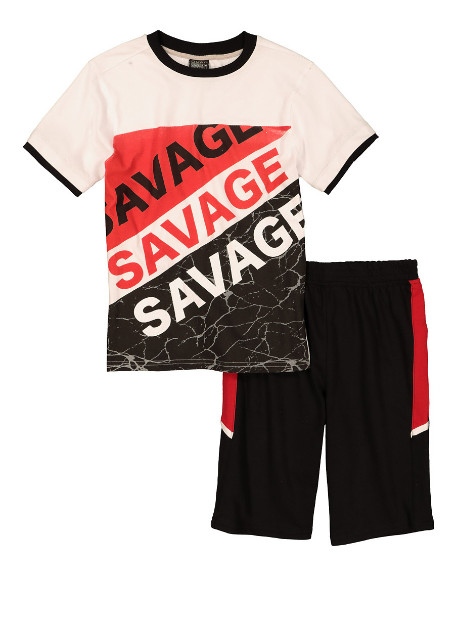 graphic tee and shorts