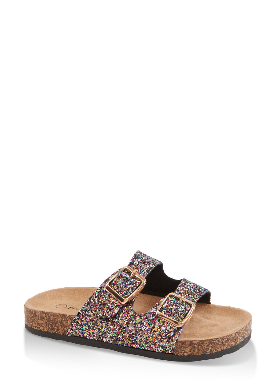 glitter double buckle sandals