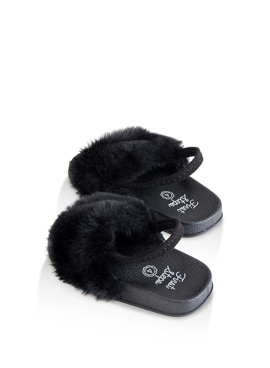 faux fur slingback slides