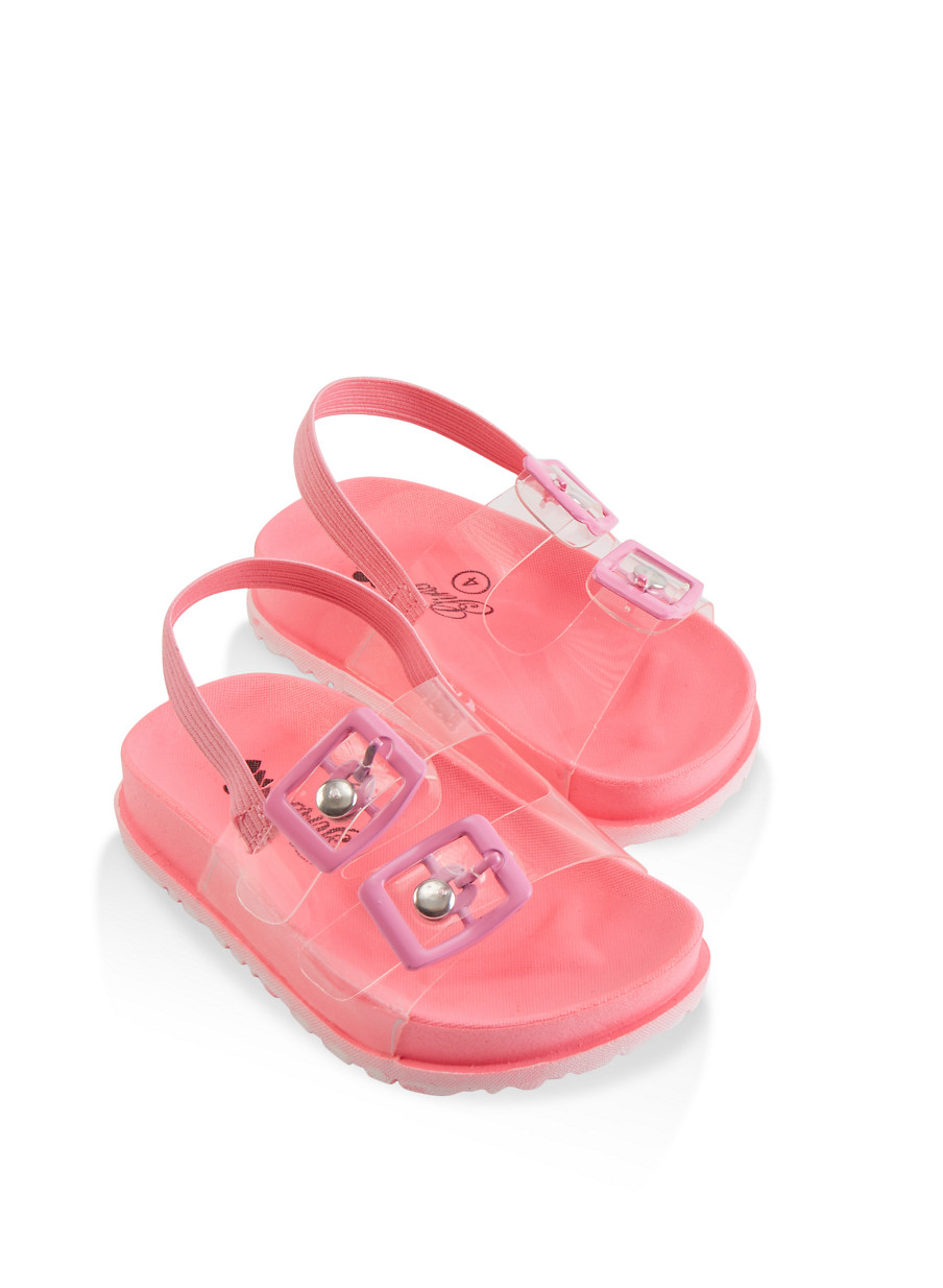 pink double buckle sandals