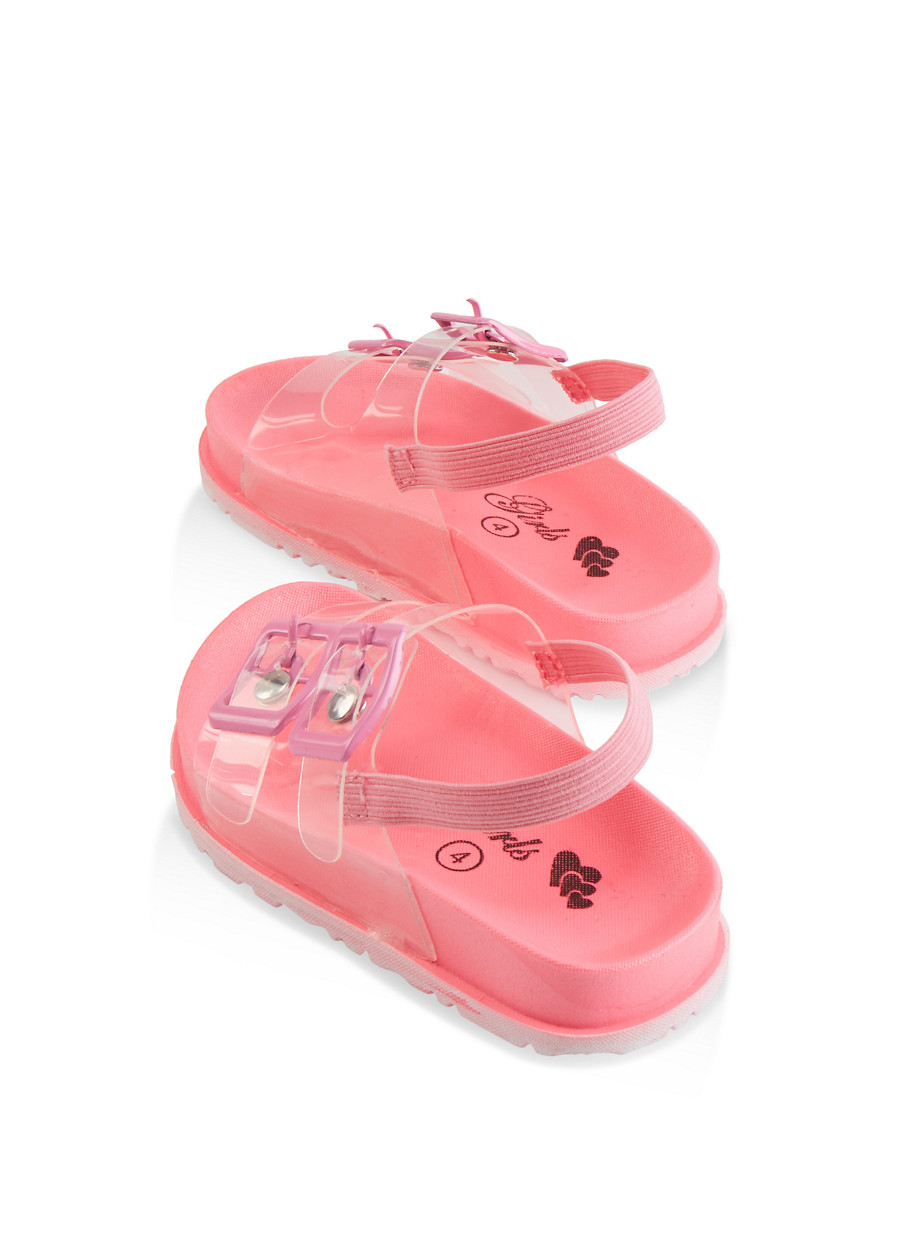 pink double buckle sandals