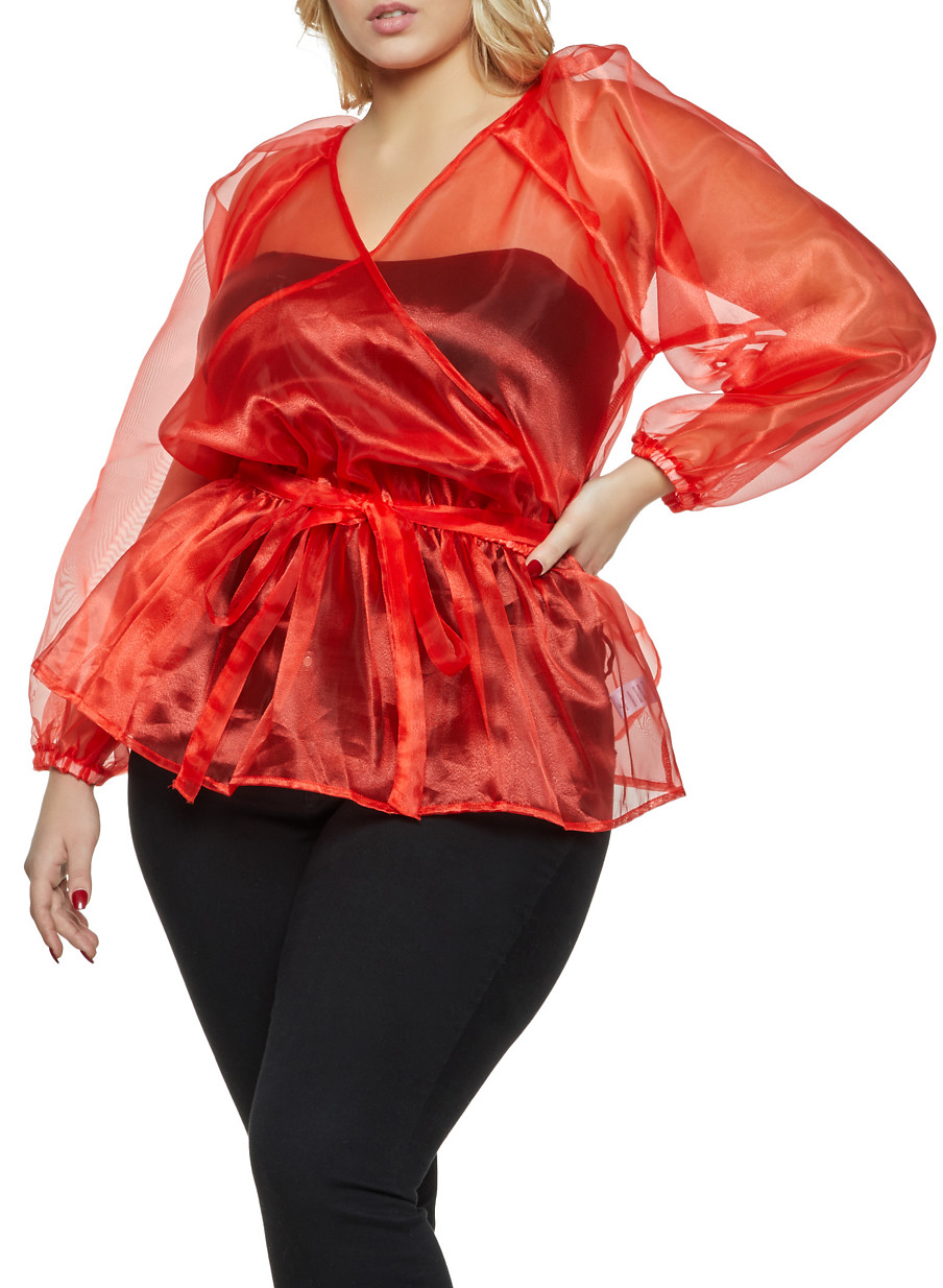 Plus Size Organza Faux Wrap Top