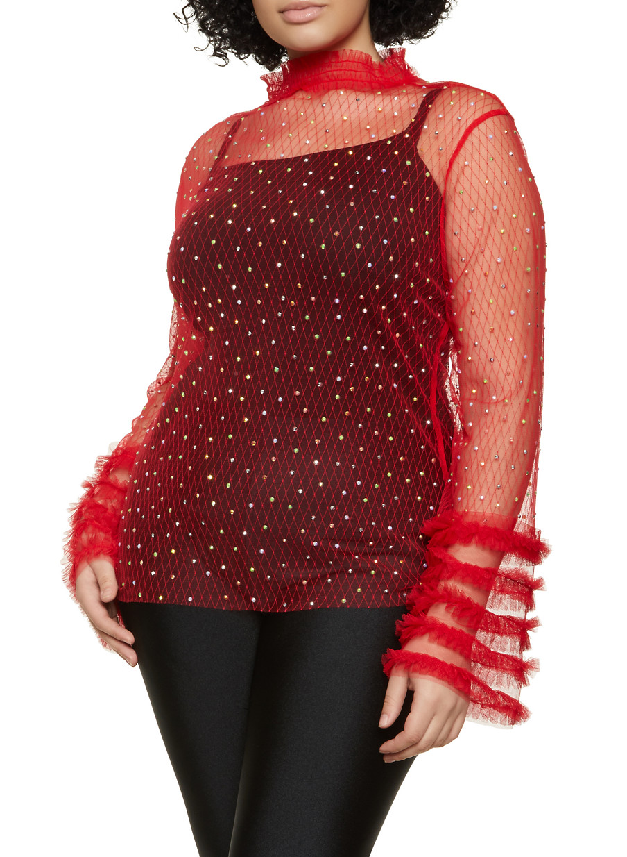 plus size red mesh top