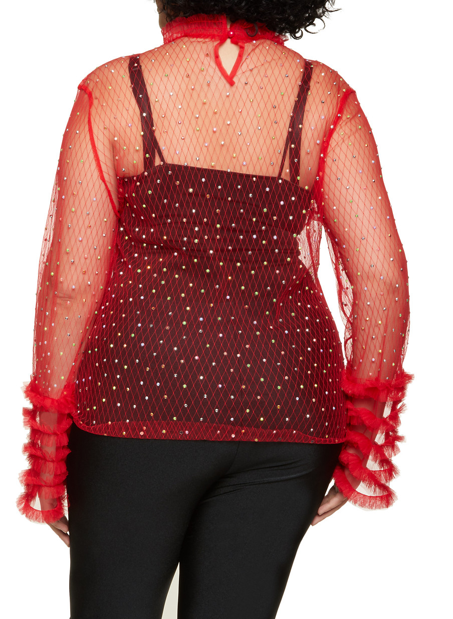 plus size red mesh top
