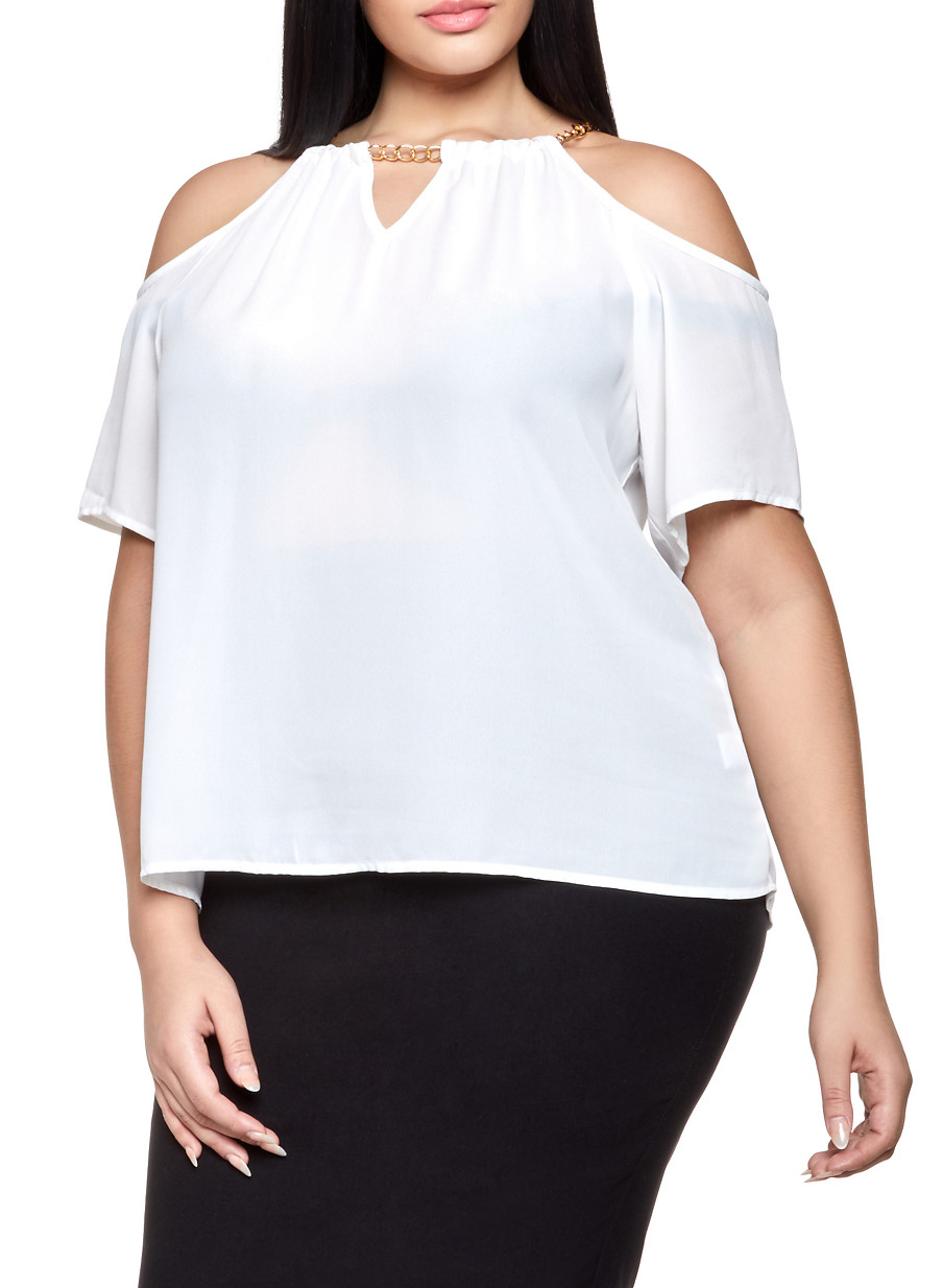 Plus Size Chain Detail Cold Shoulder Top