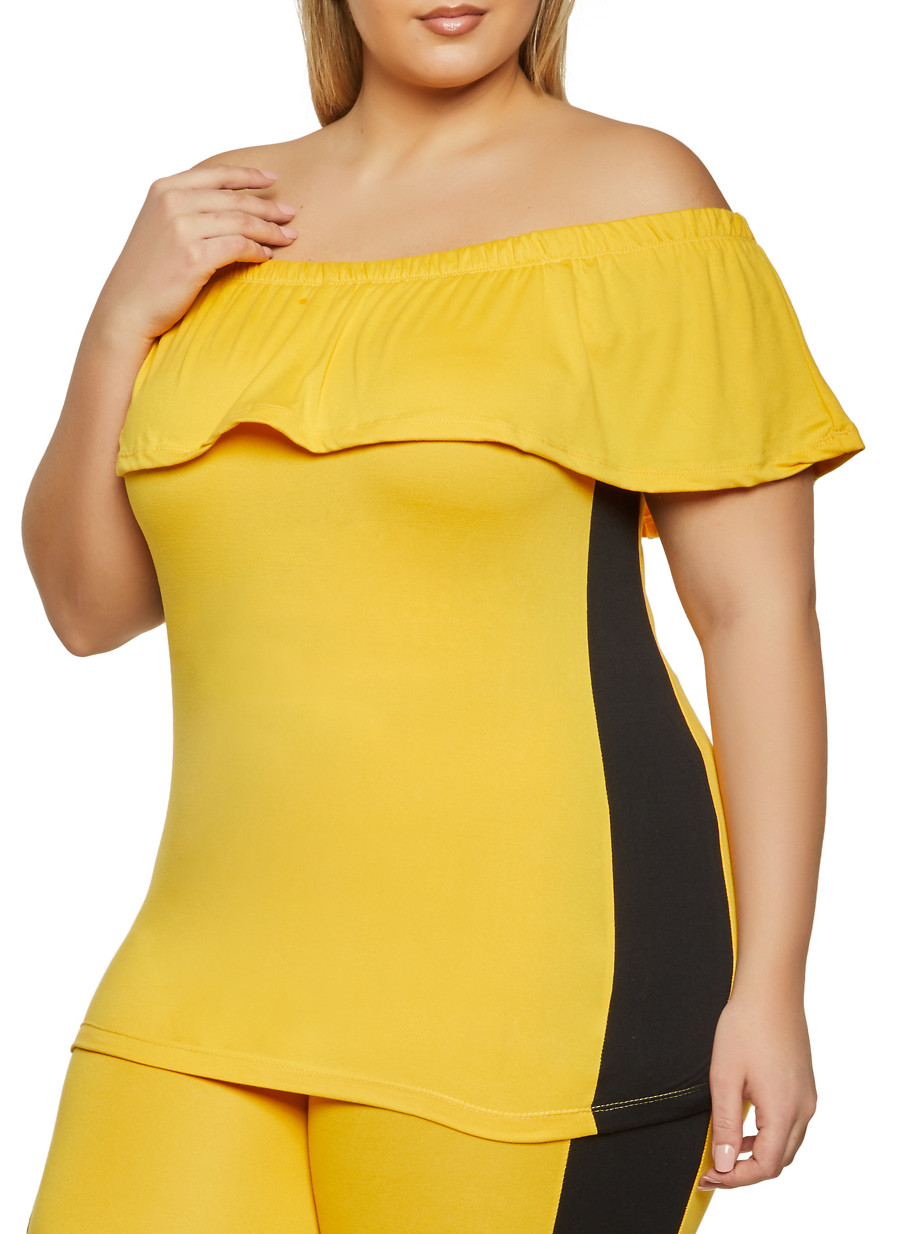 yellow off the shoulder top plus size