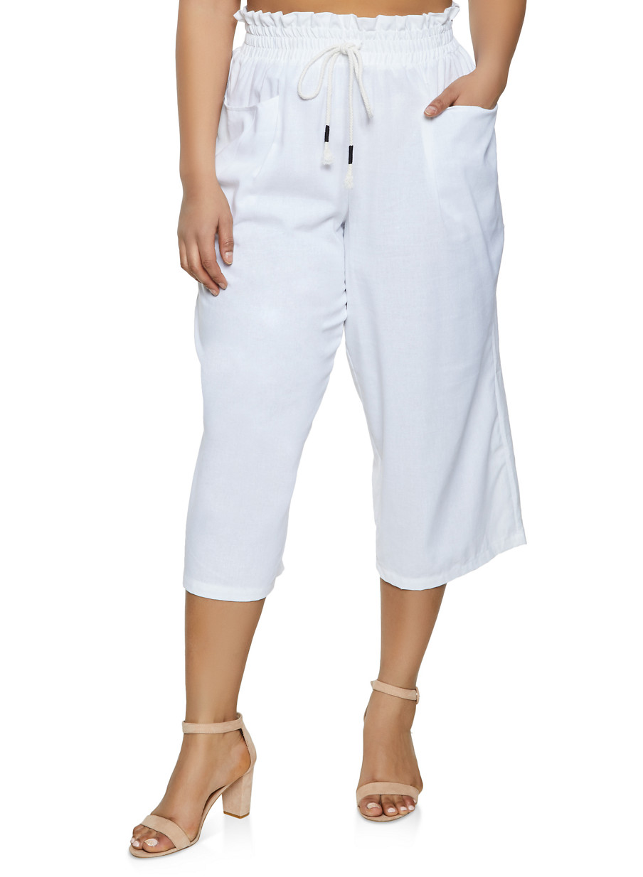 plus size cropped linen trousers