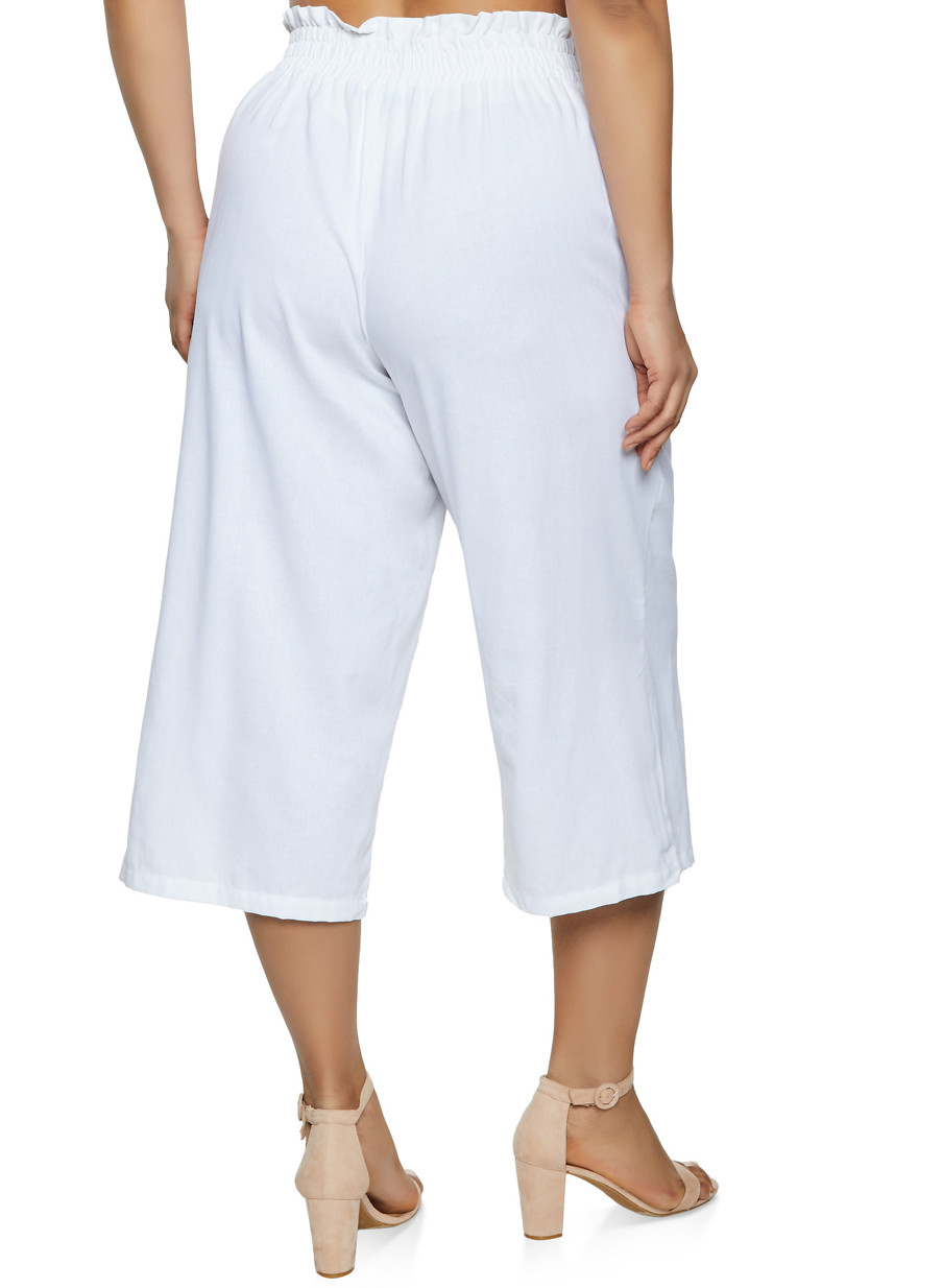 plus size cropped linen trousers