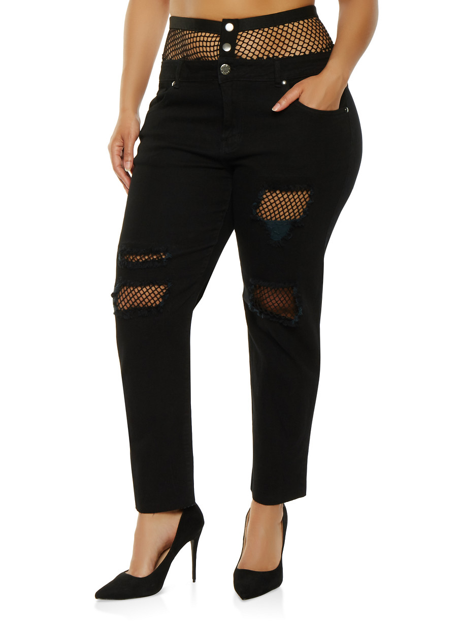Plus Size VIP Fishnet Trim Jeans