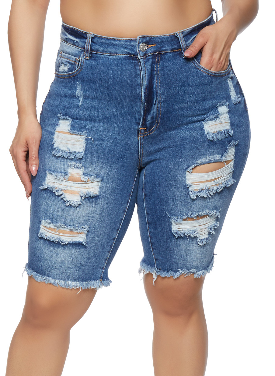 frayed plus size shorts