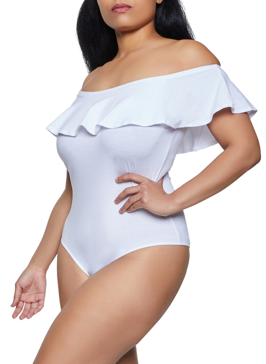 one shoulder ruffle bodysuit