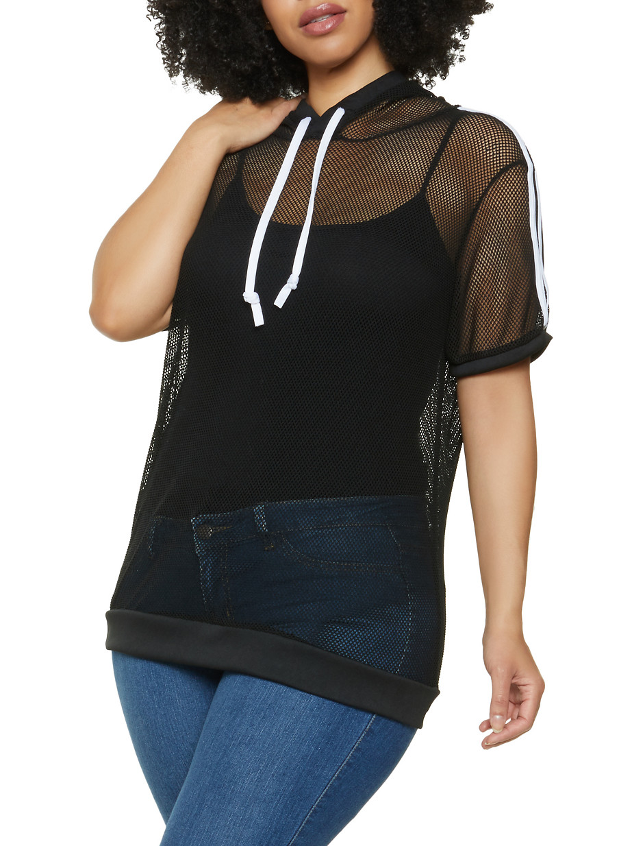 plus size fishnet hoodie