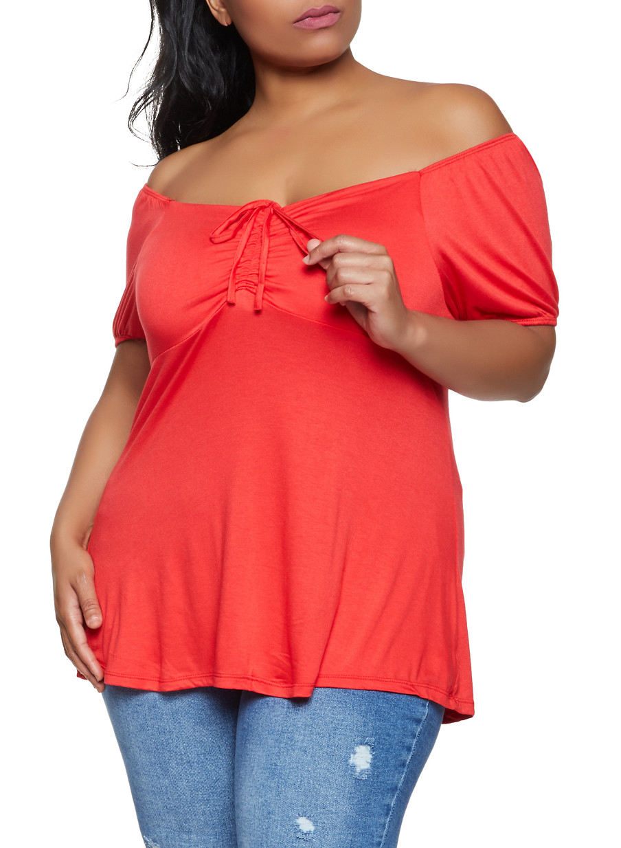 plus size red off the shoulder top