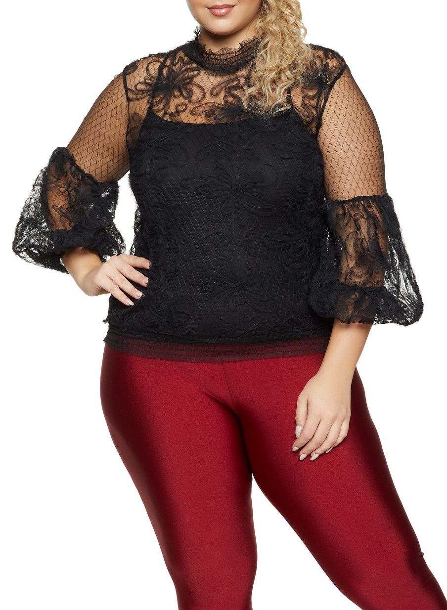 plus size red mesh top