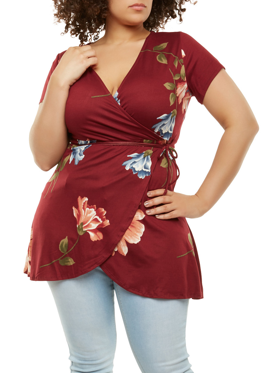 Plus Size Floral Faux Wrap Top