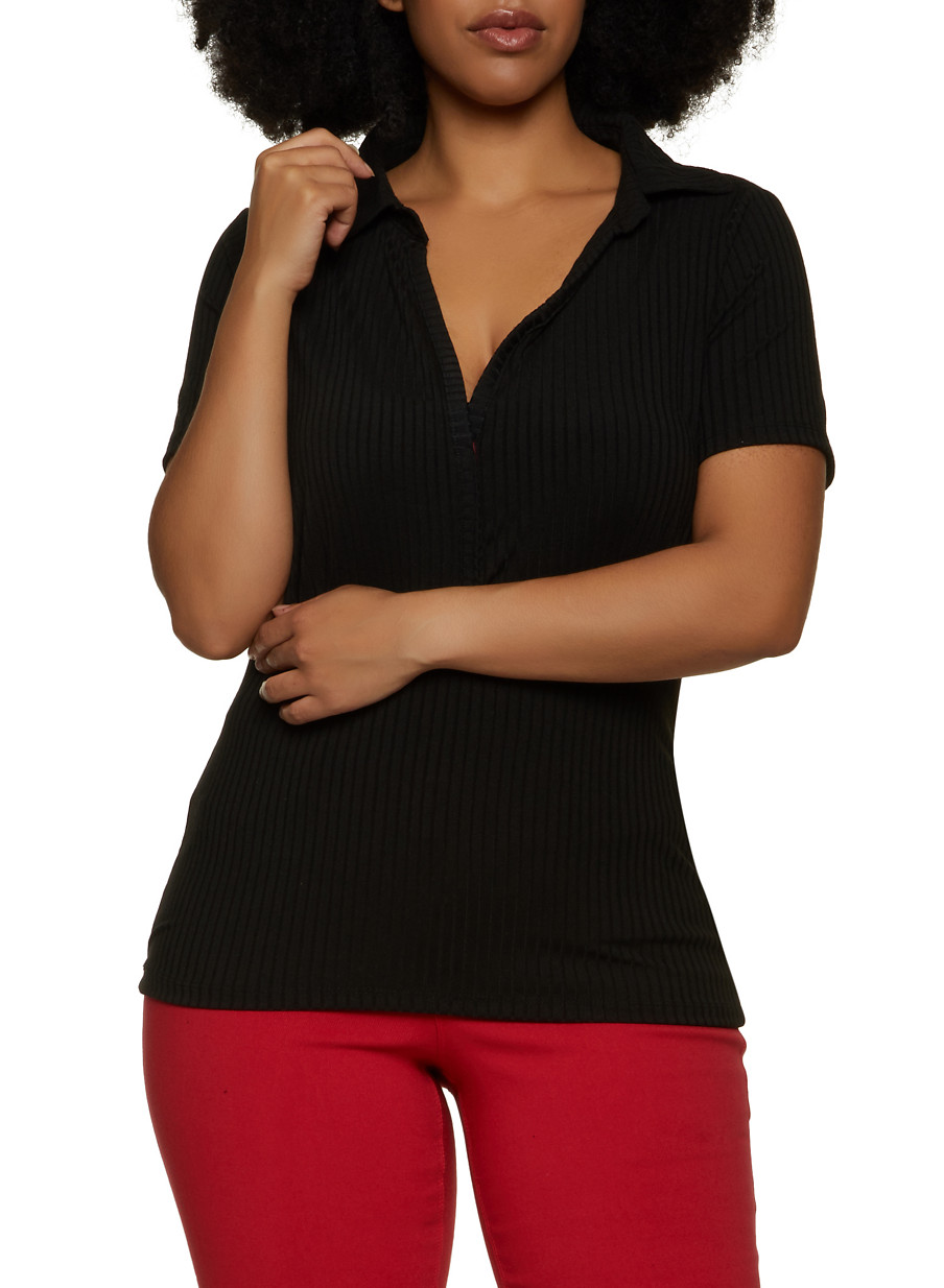 Plus Size V Neck Ribbed Top