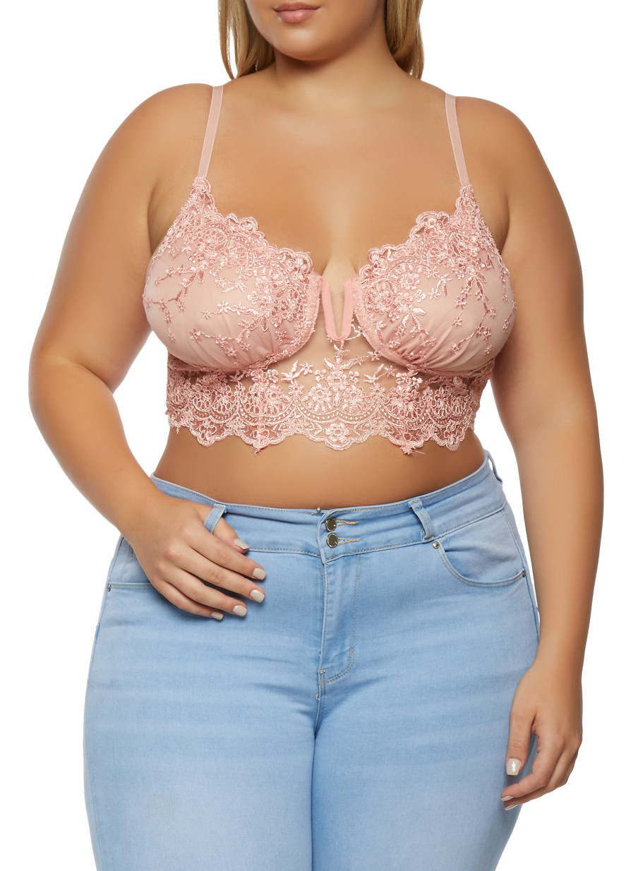 Plus Size Embroidered Mesh Crop Top
