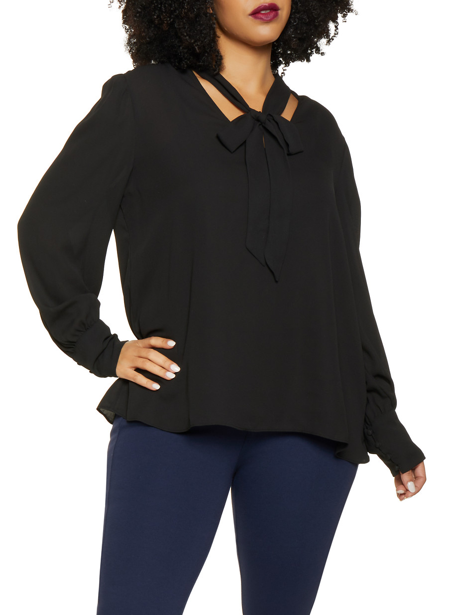 Plus Size Tie Neck Blouse
