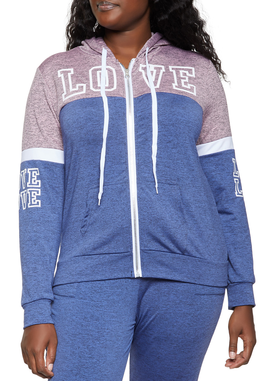 plus size zip front hoodie