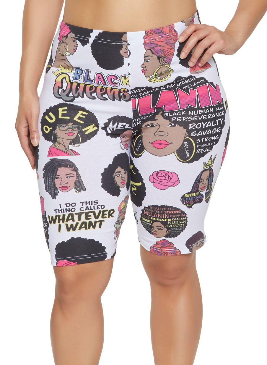 Plus Size Black Queens Graphic Biker Shorts