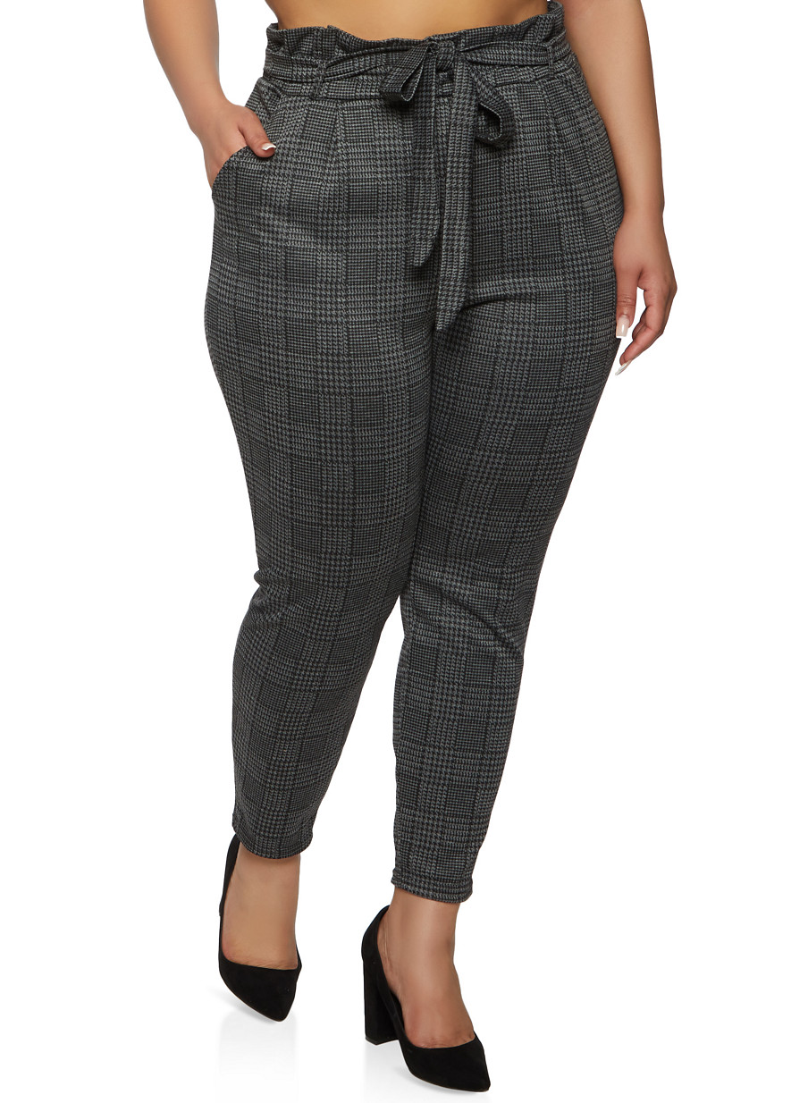high waisted plaid pants plus size