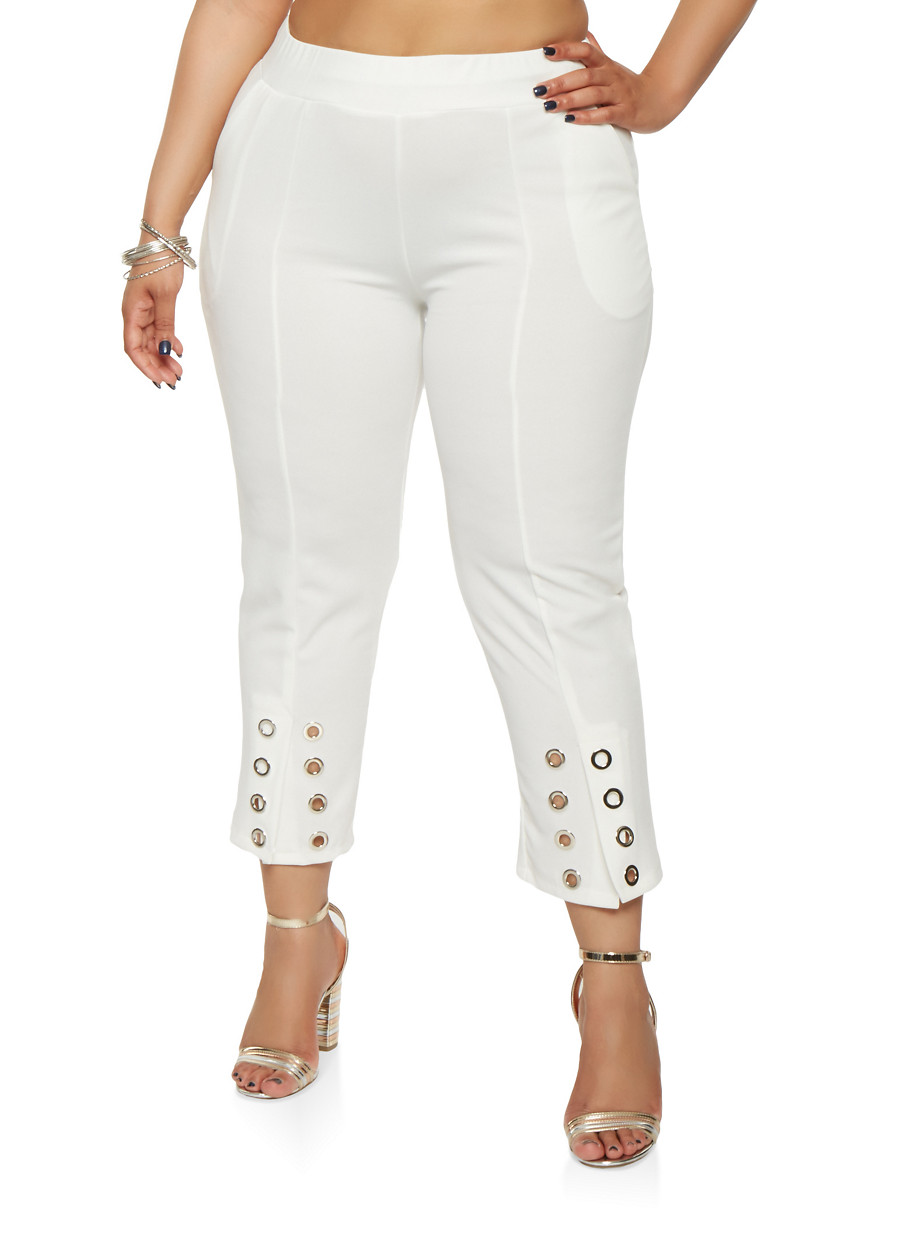 Plus Size Grommet Detail Crepe Knit Pants