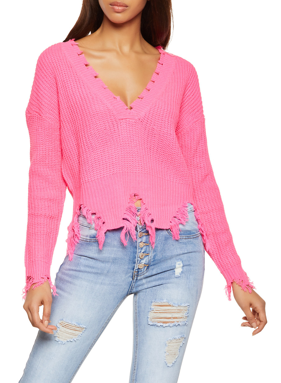 frayed v neck sweater